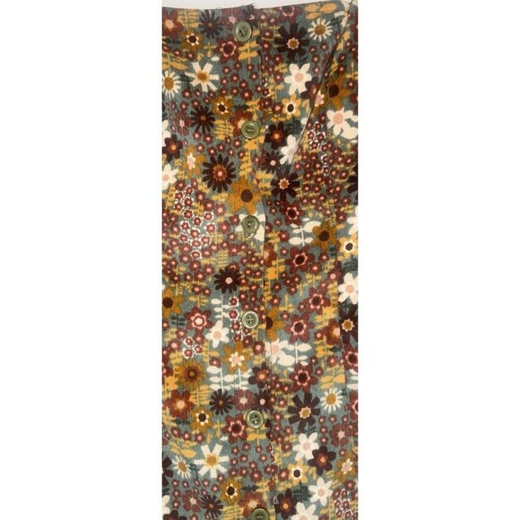 Cider Womens Corduroy Flower Power Retro Button Up Puff Long Sleeve Mini Dress S - Picture 2 of 8